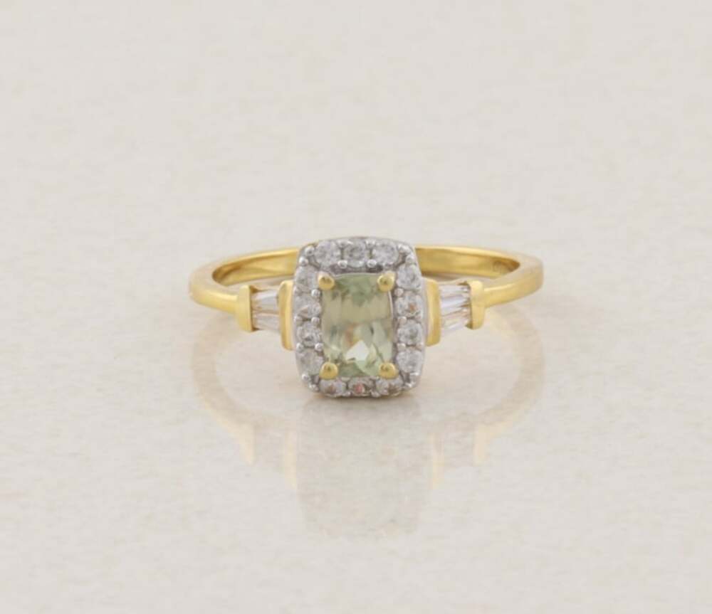 18k Gold On Sterling Silver Madagascar Yellow Apatite White Zircon Ring SZ 8.25